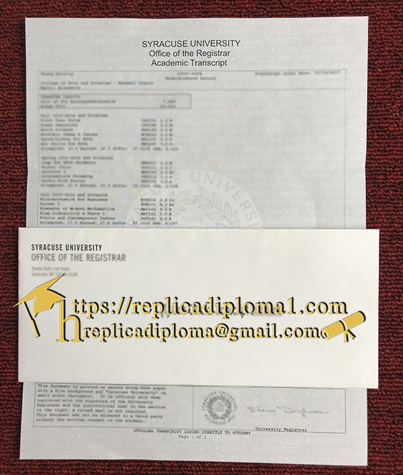 Syracuse University transcript and envelope