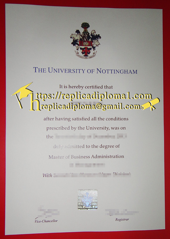 University of Nottingham degree sample from replicadiploma1.com